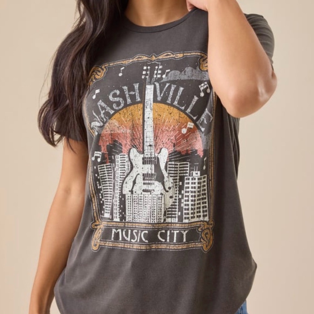 Altar'd State Distressed Black Nashville Graphic Tee